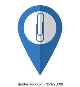 paperclip - vector icon; blue map  pointer