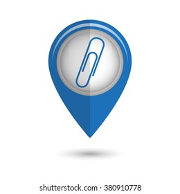 paperclip - vector icon;  blue map pointer