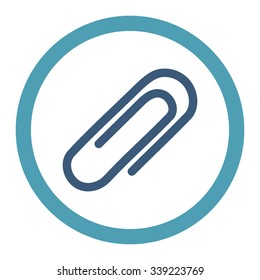Paperclip vector icon. Style is bicolor flat rounded symbol, cyan and blue colors, rounded angles, white background.