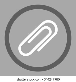 Paperclip vector icon. Style is bicolor flat rounded symbol, dark gray and white colors, rounded angles, silver background.