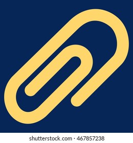 Paperclip vector icon. Style is contour flat icon symbol, yellow color, blue background.