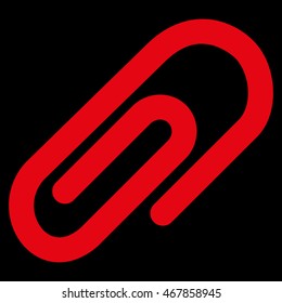 Paperclip vector icon. Style is contour flat icon symbol, red color, black background.