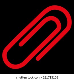 Paperclip vector icon. Style is flat symbol, red color, rounded angles, black background.