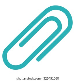 Paperclip vector icon. Style is flat symbol, cyan color, rounded angles, white background.