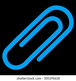 Paperclip vector icon. Style is flat symbol, blue color, rounded angles, black background.