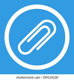Paperclip vector icon. Style is flat rounded symbol, white color, rounded angles, blue background.
