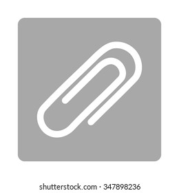 Paperclip vector icon. Style is flat rounded square button, white and silver colors, white background.