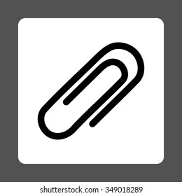 Paperclip vector icon. Style is flat rounded square button, black and white colors, gray background.