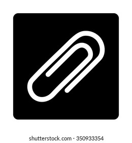 Paperclip vector icon. Style is flat rounded square button, white and black colors, white background.