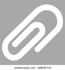 Paperclip vector icon. Style is linear flat icon symbol, white color, silver background.