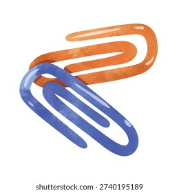Paperclip vector illustration, hand drawn watercolor painting style, paperclip clip art, clip art paperclip, attach document symbol vector image, office stationery clipart