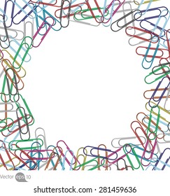 paperclips arranged in circle shape on isolated white background.
