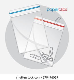 Paperclips in plastic bag. Vector
