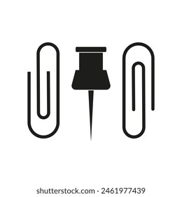 Paperclips and push pin icon. Office and stationery concept. Vector illustration. EPS 10.