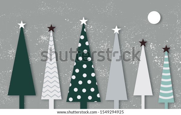 クリスマスツリーと星の背景にペーパークラフト スカンジナビアのホリデーカード用の厚紙デコール のベクター画像素材 ロイヤリティフリー