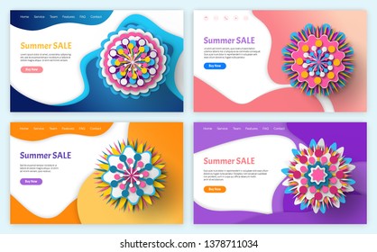 Papercut 3d flower, summer discount and spring sale vector, flowers and blossom brochure with information about clearance, sales and special offers from shops. Website or landing page flat style