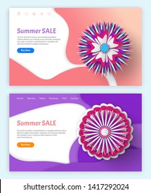 Papercut 3d flower, summer discount and spring sale vector, flowers and blossom brochure with information about clearance, sales and special offers from shops. Website or landing page flat style
