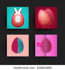 Papercut abstract design background for Easter holiday. Set trendy template for cover greeting card, poster, banner, flyer, placard. Mockup branding, advertisement. Vector illustration.