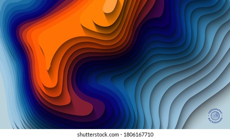 Papercut abstract gradient background. 3d art vector cutout. Paper craft color wave with fluid shape. Colorful children origami design with creative carve geometric shapes. Water or sea liquid form.