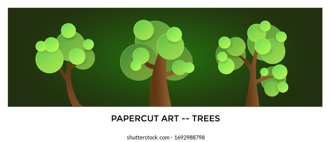 Papercut art element. Variation of three different tree designs. Can be used as part of a papercut design work. EPS 10 vector.