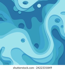 Papercut background blue ocean wave