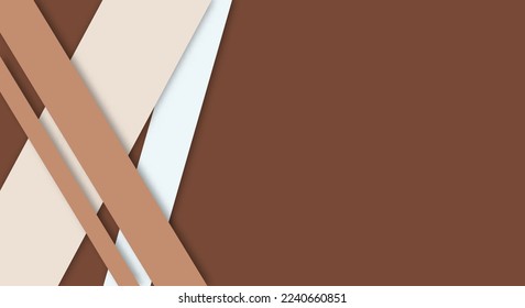 Papercut Background Geometric Overlap Layers with Stripes Brown and White Color with Copy Space