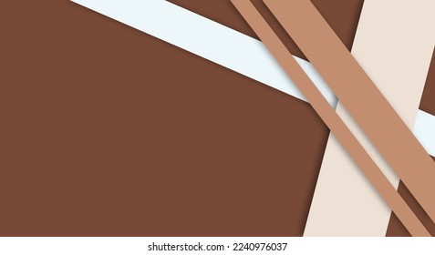 Papercut Background Geometric Overlap Layers with Stripes Brown and White Color with Copy Space