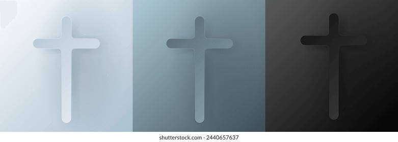 Papercut Christian cross. 3D Papercraft religious crucifix icon for posters and flyers, presentation, web, social media, design, banner, stickers, obituary, death notice or card of condolence.