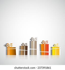 Papercut Christmas gift box, five boxes, Simple card for christmas, vector