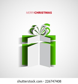 Papercut Christmas gift box, Simple card for christmas, vector