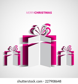 Papercut Christmas gift box, Simple card for christmas, vector