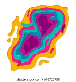 Papercut color gradient multi layers topography effect texture on vector white background. Abstract art design of smooth origami paper cut in flowing liquid shape for website template concept.