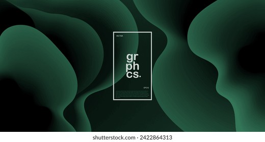 Fondo abstracto de color verde oscuro en papel con color gradiente negro líquido en el fondo. Patrón de formas onduladas geométricas. Vector Eps10