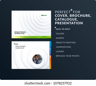 Paper-cut design presentation template with colourful circles shadows. Abstract vector set of modern horizontal banners
