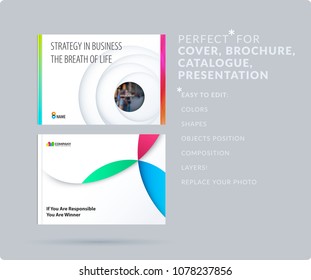Paper-cut design soft presentation template with colourful circles shadows. Abstract vector set of modern horizontal banners