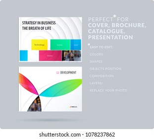 Paper-cut design soft presentation template with colourful circles shadows. Abstract vector set of modern horizontal banners