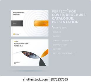 Paper-cut design soft presentation template with colourful circles shadows. Abstract vector set of modern horizontal banners