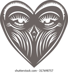 Paper-cut design.heart with eyes.