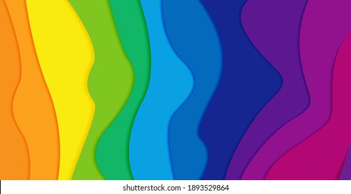 Papercut effect in colorfup layers. Vector illustration of fluid modern paper cutout. Template for stylish and colorful background. Can be used as LGBT pride rainbow awareness design. 
