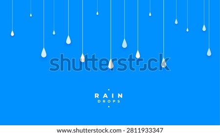 papercut falling raindrops blue background vector