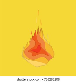 Papercut fire concept. Stock vector illustration of yellow and orange flames layers in paper cut style.