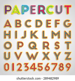 Papercut font with numbers, vector