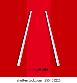 Papercut fork, knife, spoon on china flag, Vector restaurant card menu design