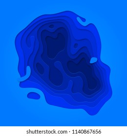 Papercut geometric blue pattern. Vector blue color gradient background with topography multi layers texture