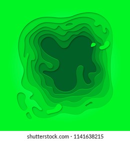 Papercut geometric green pattern. Vector blue color gradient background with topography multi layers texture