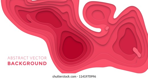 Papercut geometric topography poster or paper cut liquid geometric purple red gradient pattern with red pink 3D multi layer on white background banner