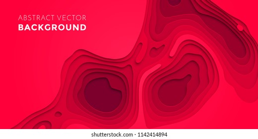 Papercut geometric topography poster or paper cut liquid geometric purple gradient pattern with red pink 3D multi layer banner background