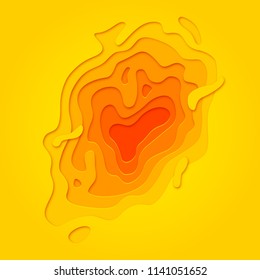 Papercut geometric yellow and orange 3D multi layer pattern. Vector paper cut color gradient and geometric cut out background