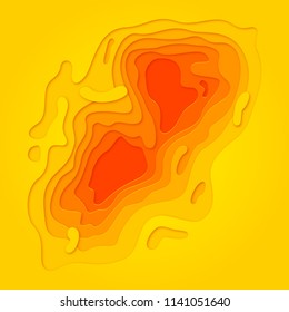 Papercut geometric yellow orange pattern. Vector blue color gradient background with topography multi layers texture