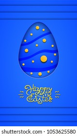 Papercut Happy Easter card with egg. Vector illustration